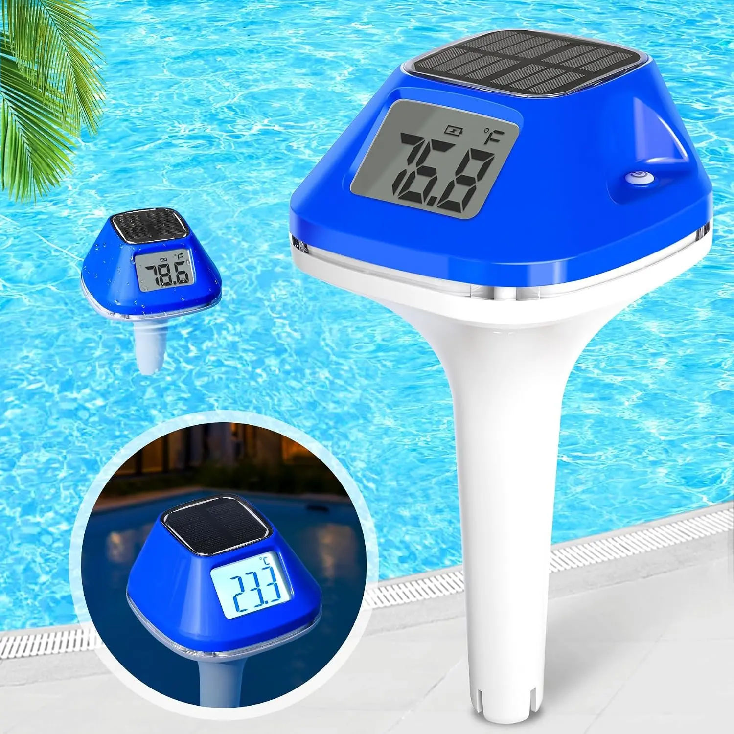 Pircaath Next-Gen Floating Solar Pool Thermometer with Large Backlit Screen, Extra-Large LCD Display, Included Rope, IP68 Waterproof Digital Pool Temp Gauge for Hot Tub, Spa
