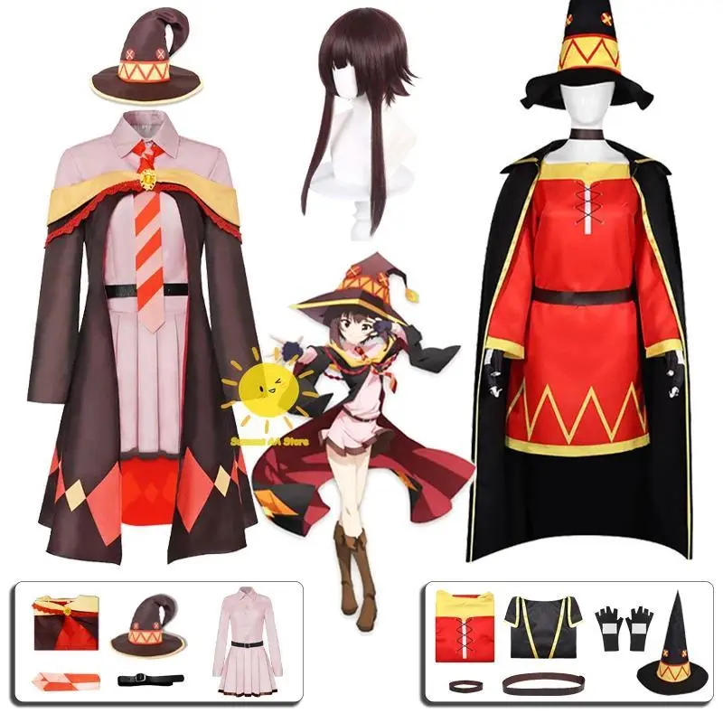 Anime Megumin Cosplay Kono Subarashī Sekai Ni Shukufuku Wo Cosplay Costume Megumin Coat Skirt Wig Halloween Party Cos Women Girl