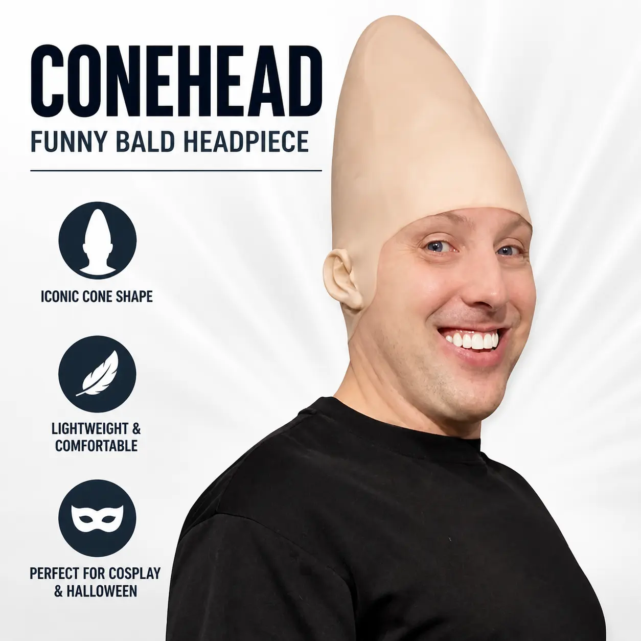 Adults' Solid Cone-Shaped Funny Alien Bald Head Prop, Male Cosplay Headpiece for Halloween Parties (No Wig)