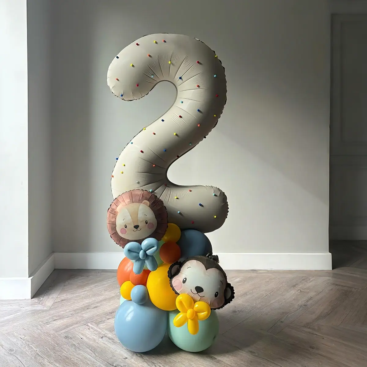 Animal Head Balloon Set 40 Inches, Milk Color Number Balloons, Jungle Lion Monkey Birthday Party Decor, DIY Gift