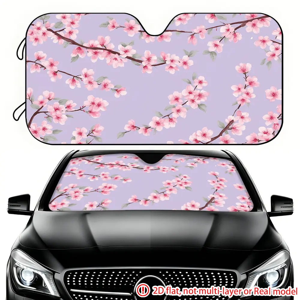 1pc light purple cherry blossom watercolor background car sun visor car sun visor reduces the temperature inside the car, suitable for front gear decoration of trucks and RVs, Car Sunshade