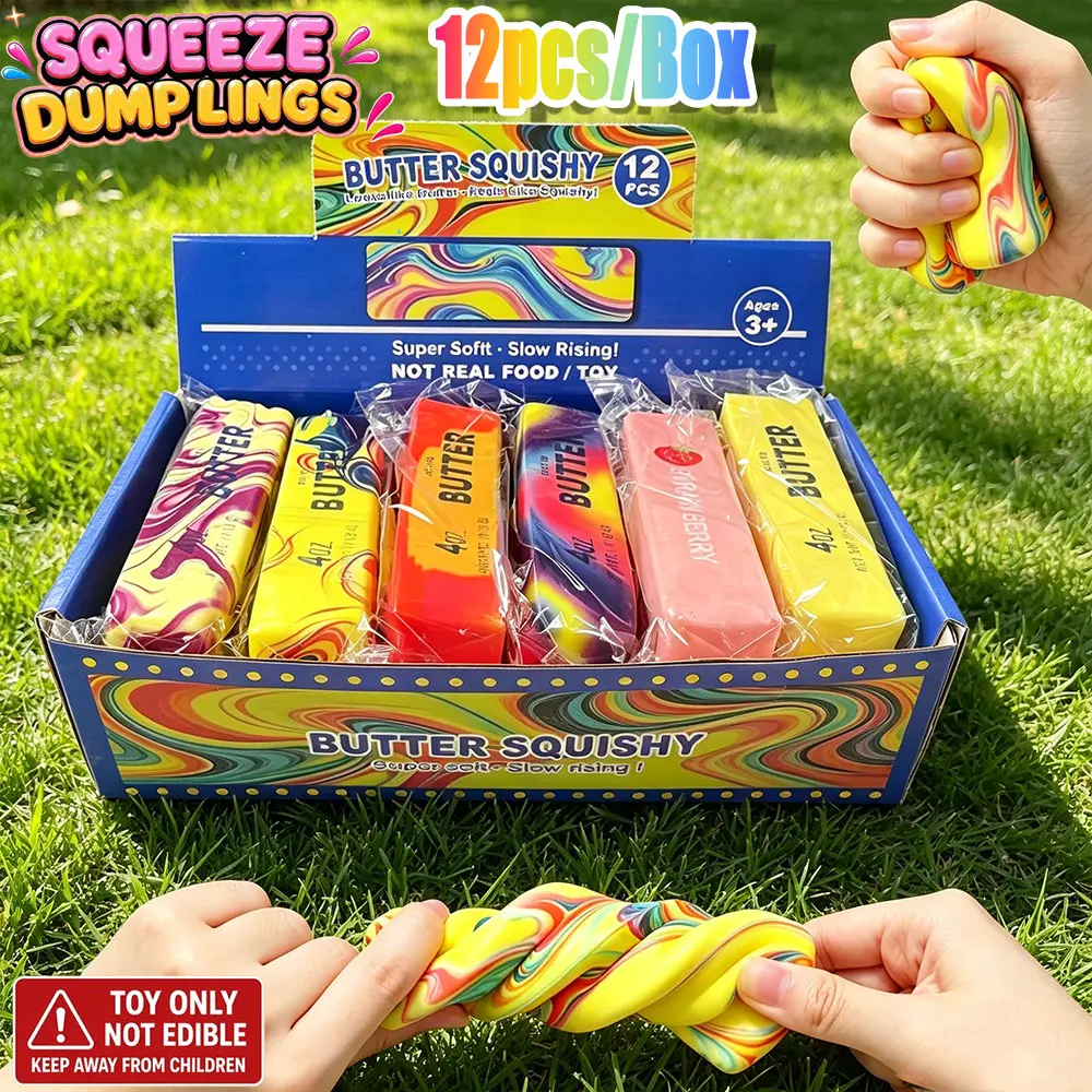 12pcs Colorful Butter Squishy Fidget Toys, Slow Rebound Stress Relievers, Desk Ornaments, Birthday & Christmas Gifts, Unisex