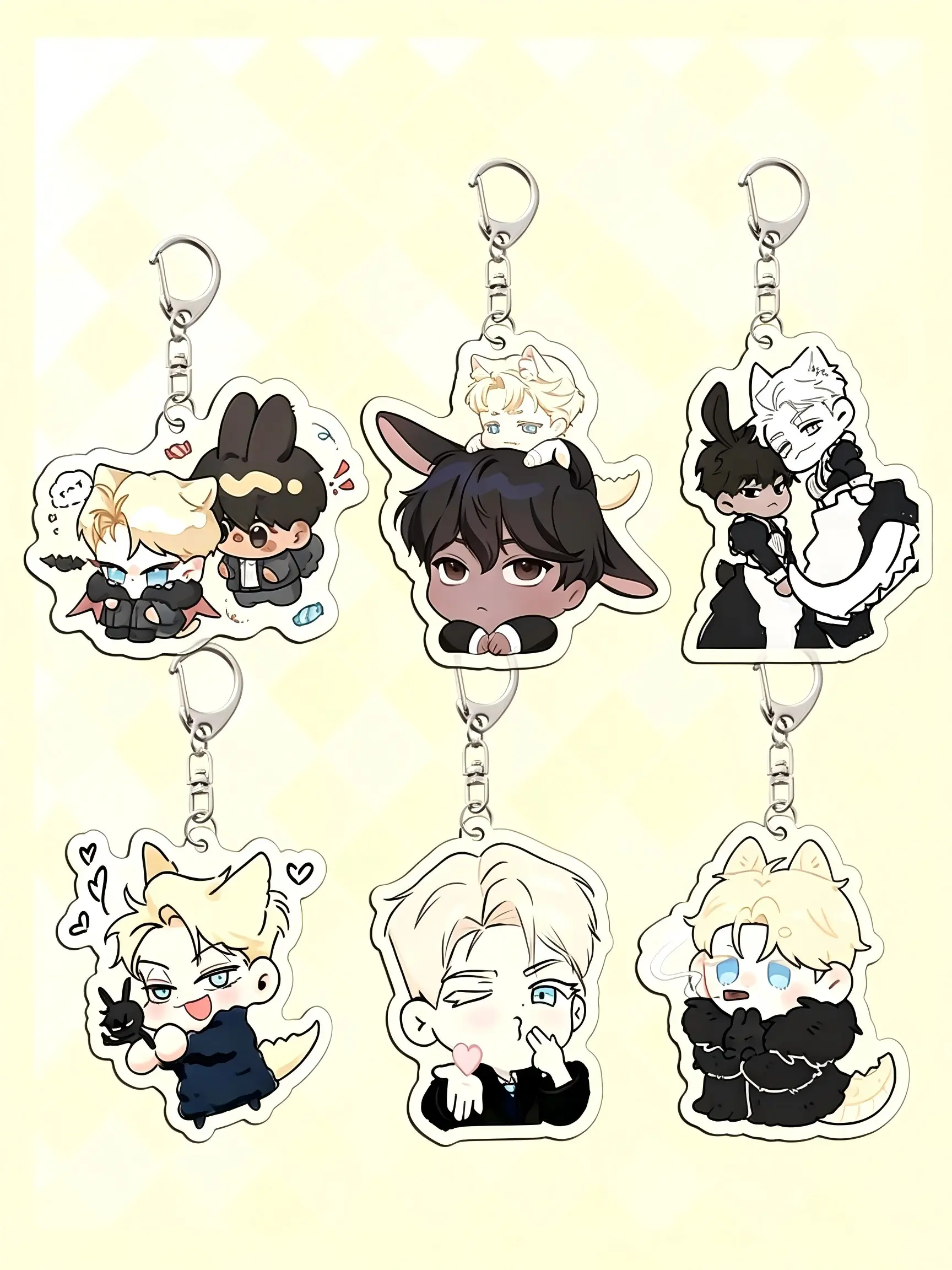 2D Cartoon Acrylic Keychains Set, Cute Q-Style Couple Keyrings, Collectible Backpack Charms, Creative Gift Ideas, 6-Piece Pack