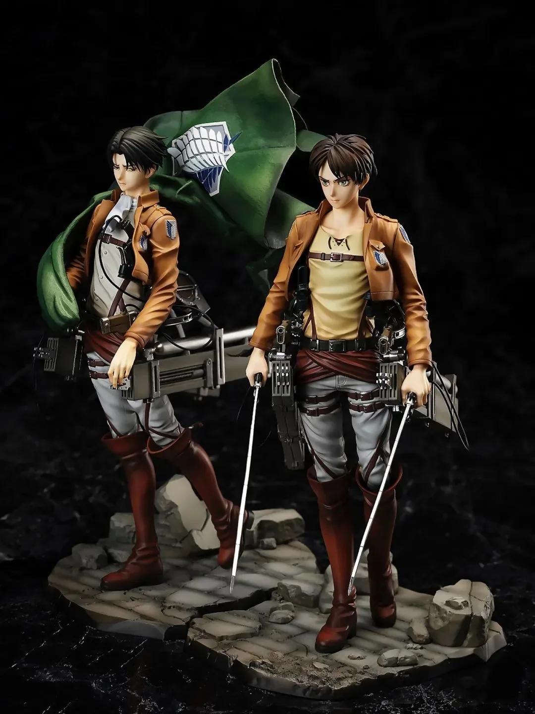 26CM Attack on Titan Anime Action Figure - Kawaii Levi Ackerman & Eren Jaeger Model Doll with Cloak Cute Room Decor Gift for Boy