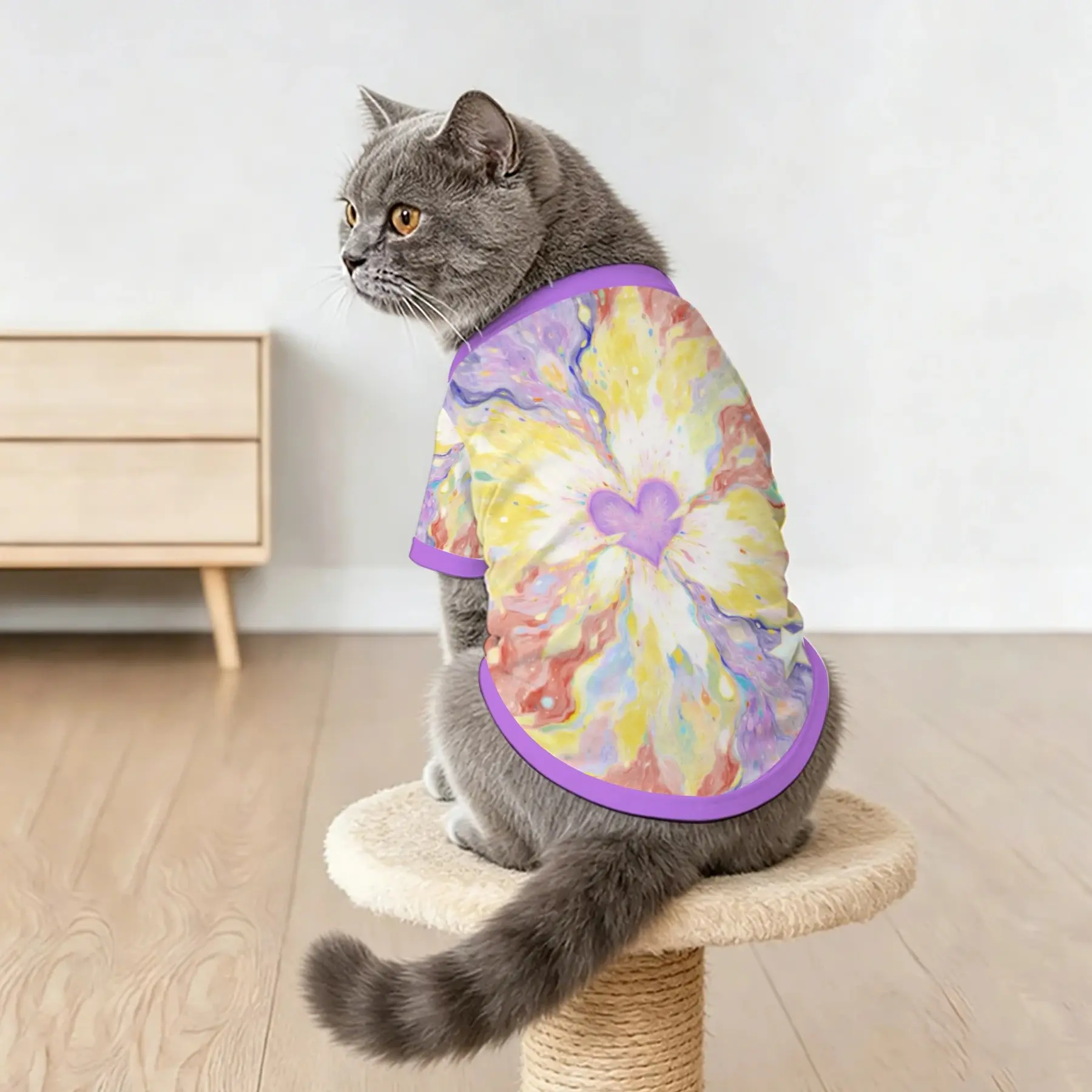 1pc All Season Pet Clothes, Hand-Drawn Heart Print, Soft Breathable Lightweight, Cute Puppy Cat Short Sleeve T-Shirt, Daily Casual Wear