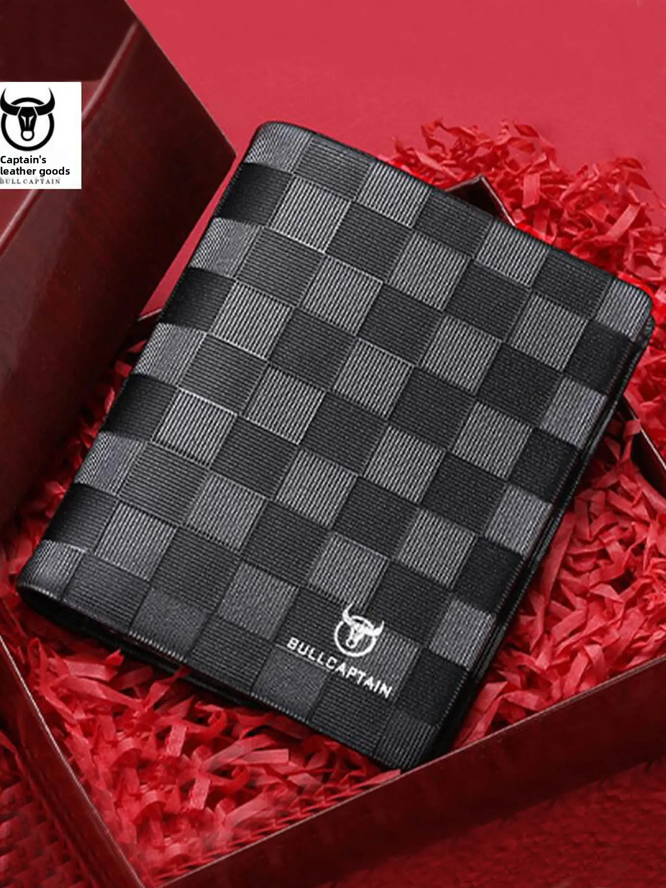 Bullcaptain 2026 New Men's Business Wallet, Short Genuine Leather Cowhide, Multiple Card Slots, Wallet Cards Storage, Large Capacity Grid Design, Driver License Holder