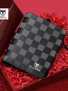 Bullcaptain 2026 New Men's Wallet, Short Genuine Leather Cowhide, Multiple Card Slots, Large Capacity Grid Design, Driver License Holder