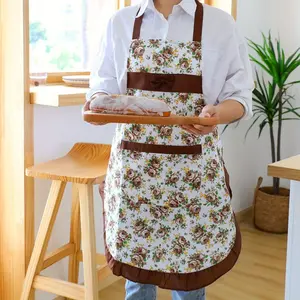 1pc Floral Print Apron with Pockets, Adjustable Cross Back Strap, Breathable Kitchen Apron, Waterproof and Oil-Resistant Chef Workwear，Ideal for Chef Gardening Cooking Baking Florist Shop Painting Barista Bib Overalls