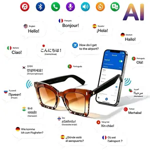 AI Bluetooth smart glasses, Smart wireless glasses, with multiple language APP translation, music glasses, in ear automatic detection switch, leopard print sunglasses, sweat proof, sun protection, suitable for travel, navigation, business