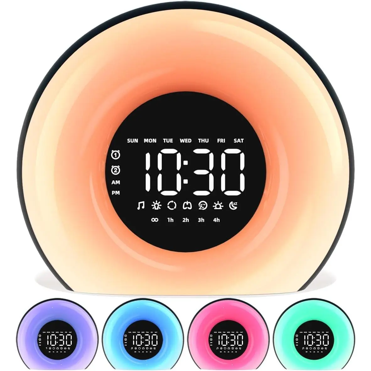 Wake Up Light Sunrise  Clock with Sunrise Sunset  23 Nature Sleep Sounds 13 Colors Night Light  Alarms Snooze Function Sleep Aid for Heavy Sleepers  Adults (Black)