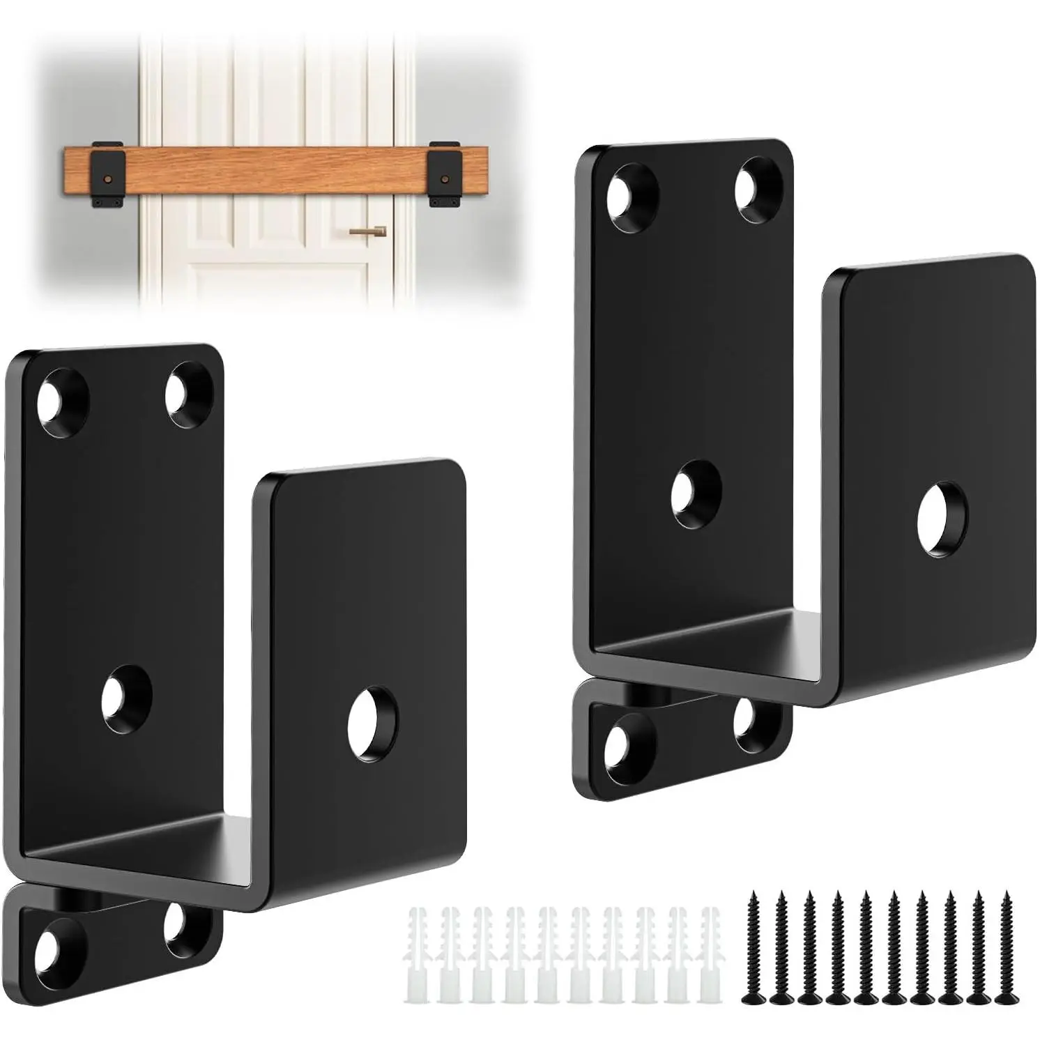 2Pack Heavy-Duty 2x4 Steel U-Door Barricade Brackets, Black Sturdy U-Brackets for 2x4 Bars, Home & Garage Forced Entry Prevention Hardware to Reinforce Doors