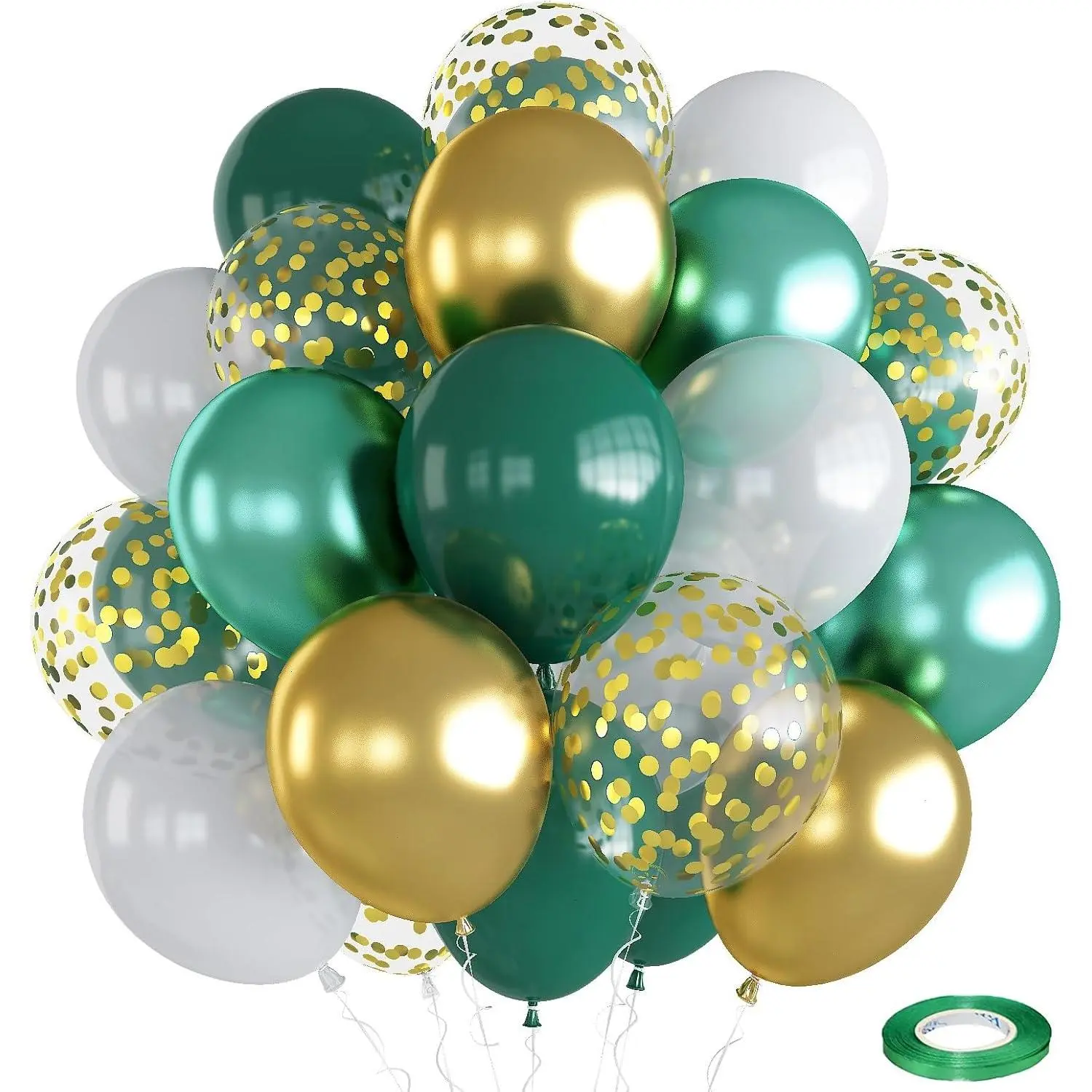 Balloons Green  White, 35 count Dark Green White Metallic Chrome Green  Confetti Latex Balloons, Green Party Balloons Kit for Jungle Safari Dinosaur Birthday Party Wedding  Shower Decorations