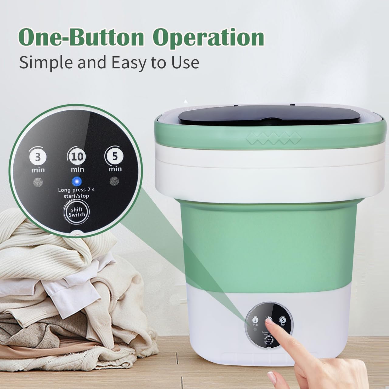 15L Large Capacity Portable Washing Machine One Touch Quiet Mini Washer for Baby Clothes Apartments