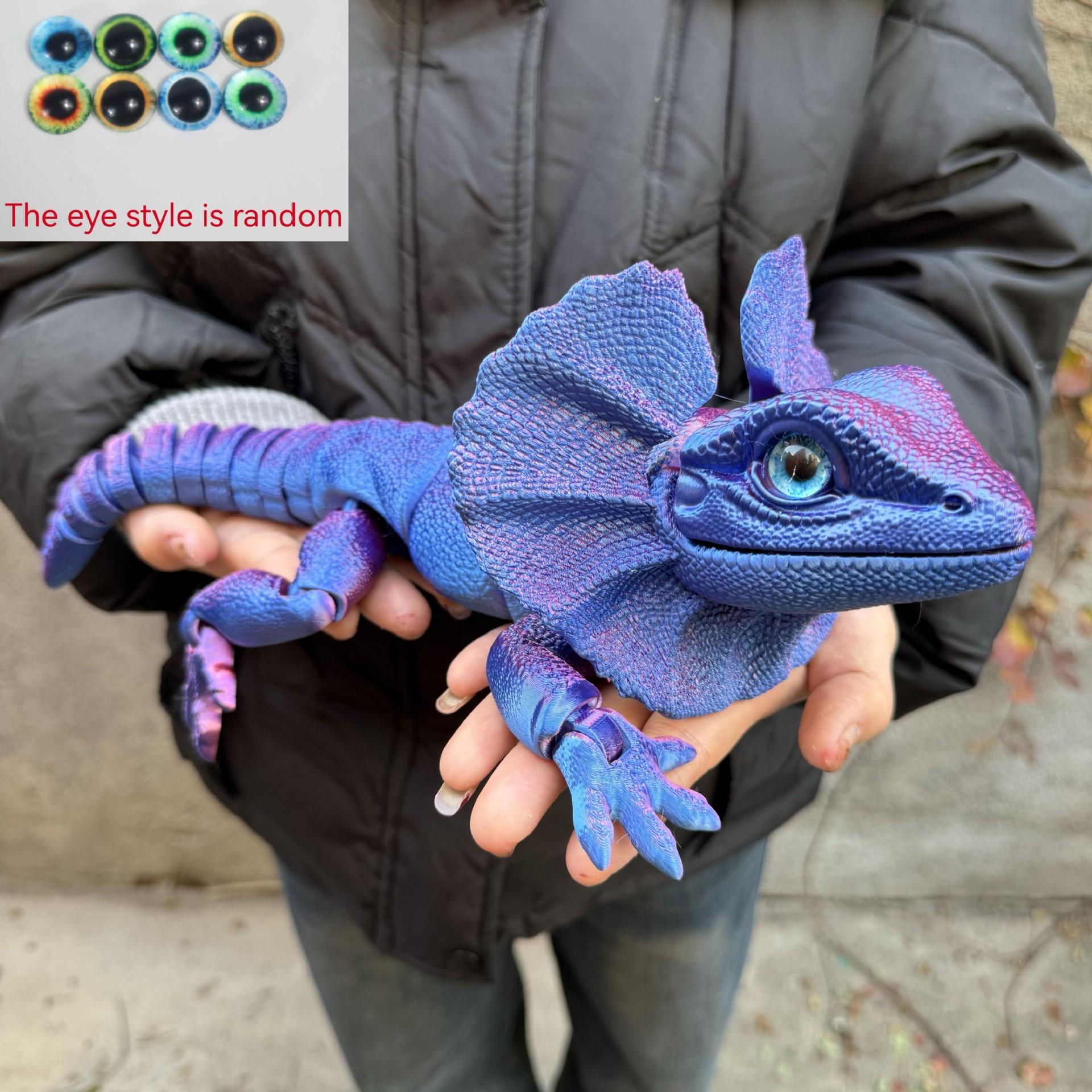 3D Printed Frilled Lizard Toy Articulated Full Body Movable Joints Animal Figurine Birthday Gift