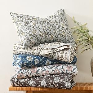 Floral Set Queen Size, Farmhouse Cottage Bedding Set, Blue Vintage Paisley Coverlets, Soft Microfiber Lightweight Reversible Bedspreads for All Season, 3 Pieces