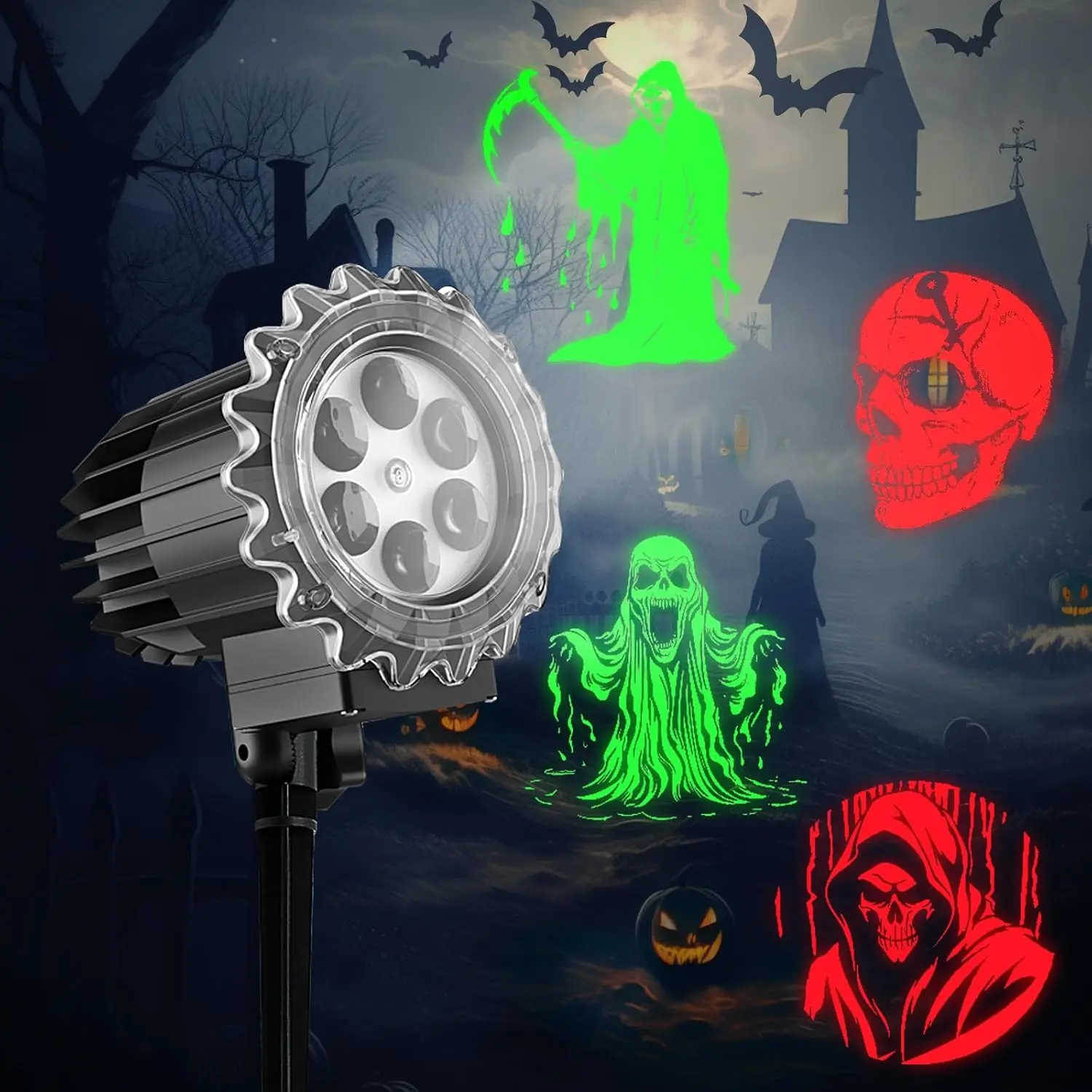 Halloween Projector Lights Outdoor Indoor -  Dynamic Red & Green Skull  Skeleton Projector Decorations Lights,  Halloween Party Light for Window, Garden, Ground, Roof,Halloween Decor