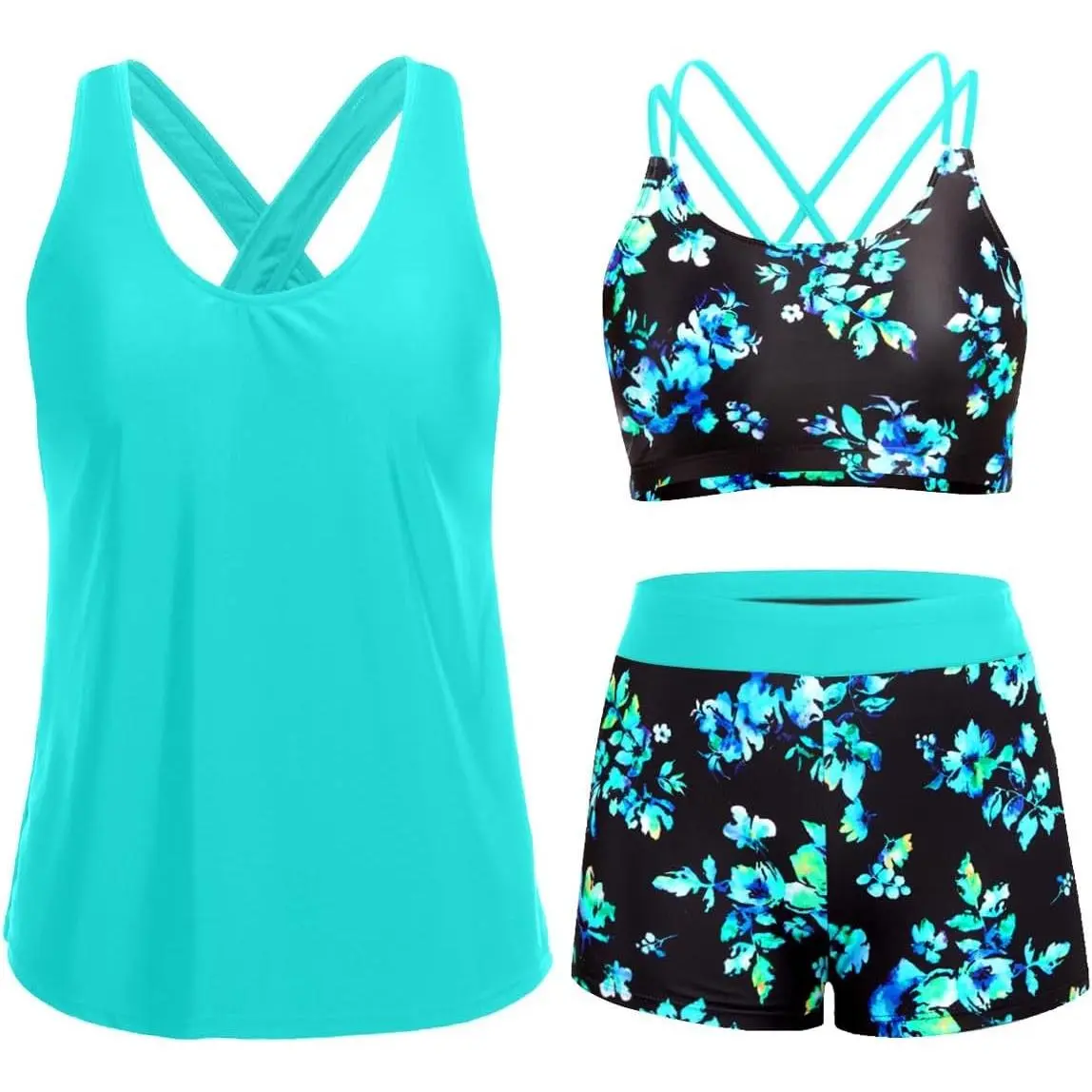 3 Piece Tankini Swimsuits for Women Tummy Control Bathing Suits Swim Tank Top with Bra Boy Shorts Teen Swimwear 2026Gift