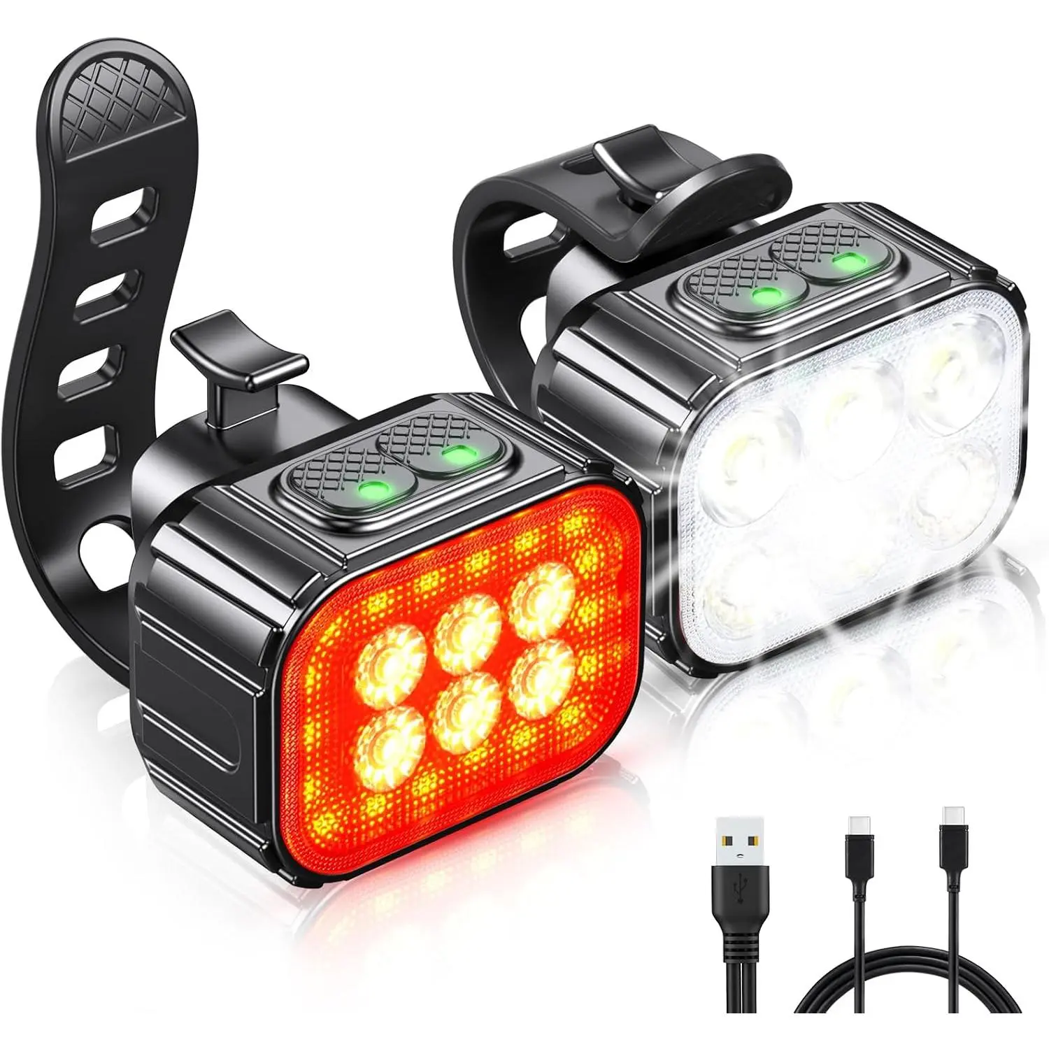 Lights Super Bright, Rechargeable  Lights Set Multiple Modes,   Lights for Night Riding/Cycling Safety, Front and   Reflectors Light, Long  Life