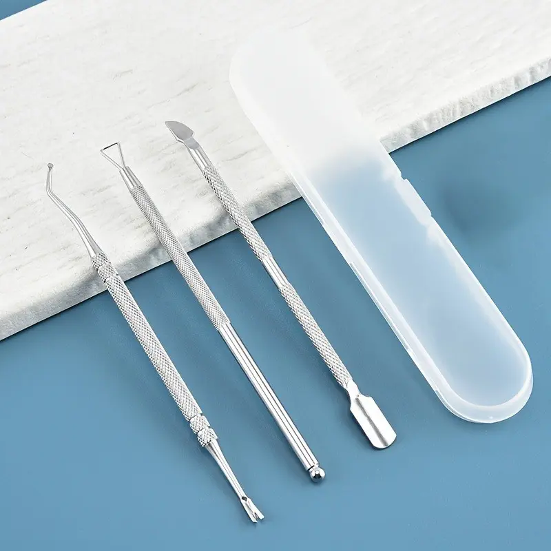 3-Piece Manicure Steel Pusher Set, Stainless Steel Nail Art Tool Kit, Exfoliating Scraper, Nail File, Spoon, Pusher, Storage Box Included