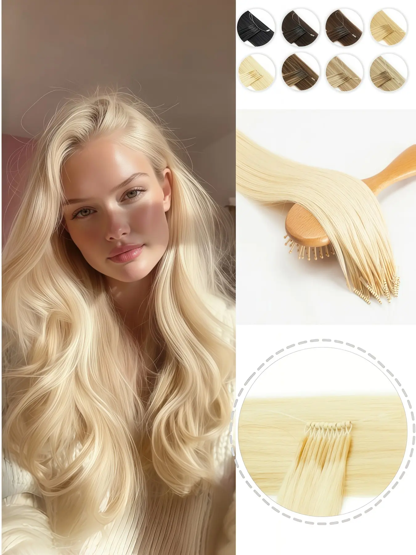 8D Micro Loop Ring Extensions, Natural Real Human Hair, Lightweight & Easy to Style, Perfect for Updos, Ponytails, Elegant Hair Extensions