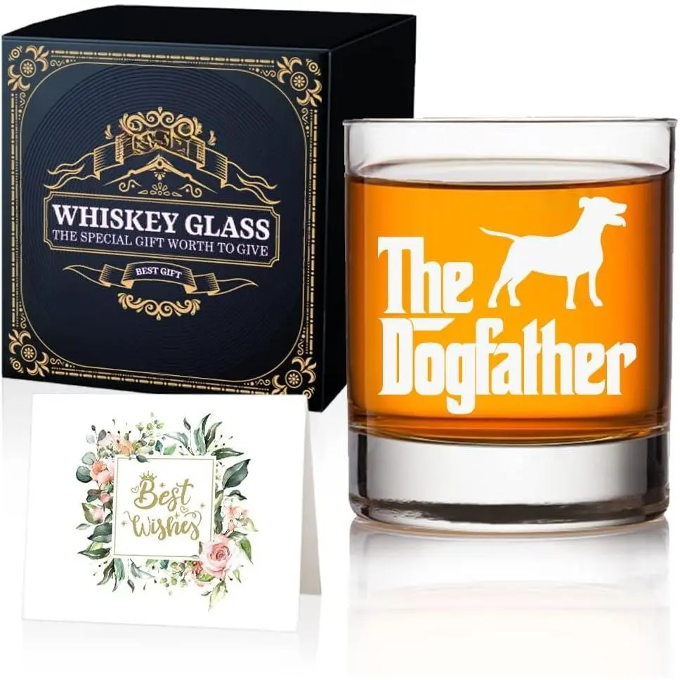, The  Father  Glasses Gifts for  Owner, Dogs Lovers, Dogs Dads, Dogs Moms, Boyfriend, Husband, 11 oz   Lowball Glass