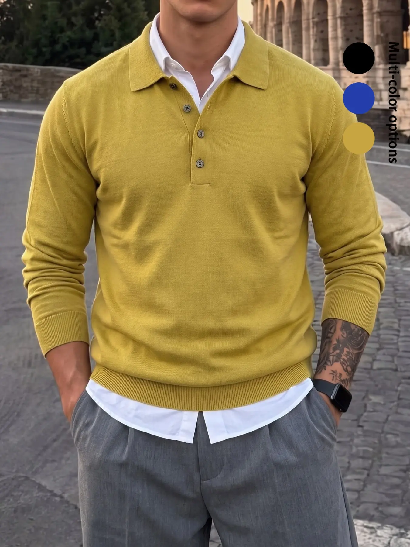 Men Knit Polo Sweater Long Sleeve Pullover Half Button Placket Turn Down Collar Old Money Preppy Vintage Slim Fit Soft Quality Knit Fabric Smart Casual Office Streetwear Fall Winter Layering Solid Color Pullover For Men Black Blue Yellow