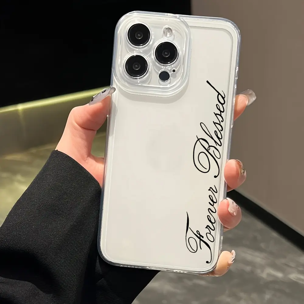 A Clear Phone Case Adorned With "Forever Blessed" In Cursive Script, Compatible With iPhone 17, 16, 15, 14, 13, 12, 11, X, XS, Plus/Pro/Max, Transparent Shockproof Cover, Stylish Gift