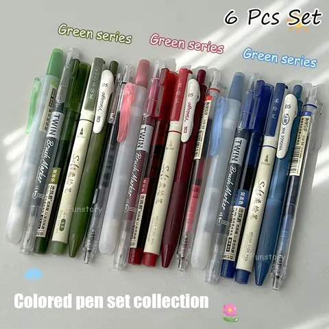 6Pcs Soft Brush Pens –, Doodle Drawing Pen, Art Drawing Supplies, Choose Red, Green or Blue, 0.5mm Fine Tip Calligraphy Markers, Retro Multi-Angle Design for Drawing, Journaling, School, Office, Student, Teacher, Back to Campus Season