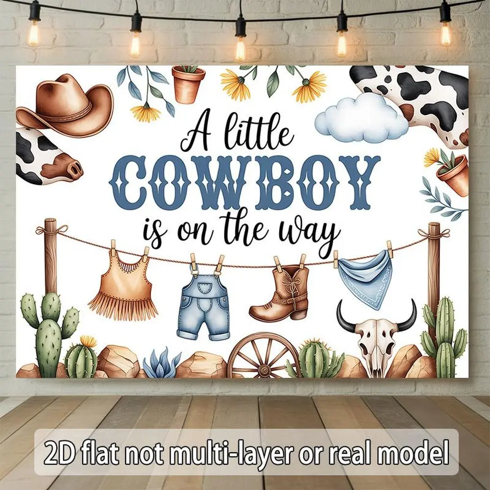 2D Flat, 2D Flat Banner 1pc, Cowboy Baby Shower, for Events, Wedding, Party, Coming-of-age, Ceremony, Four Season, Entryway, Room Decor, Indoor/Outdoor Celebrations, Perfect Gift ForParty Planners Polyester Ban