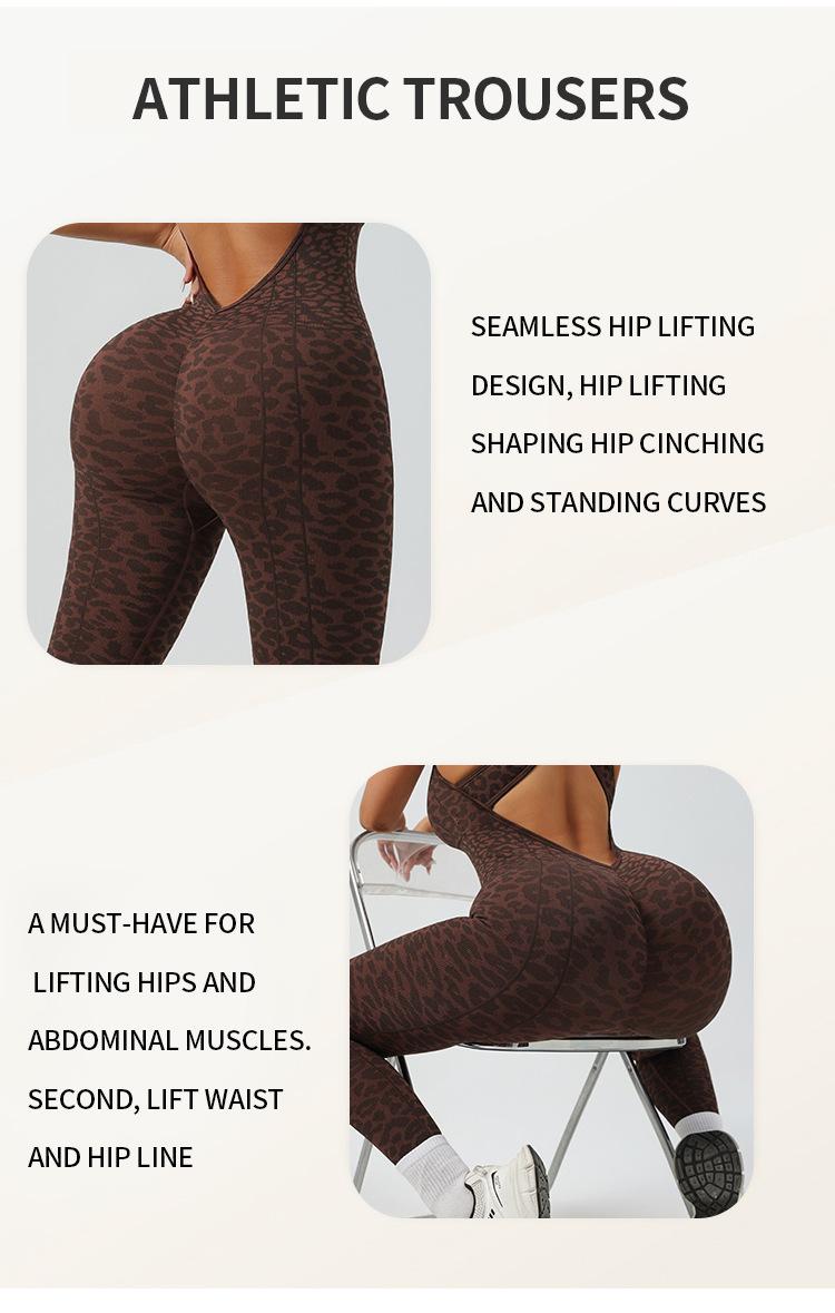 Leopard print cross back seamless one-piece yoga suit fitness sports jumpsuit leggings