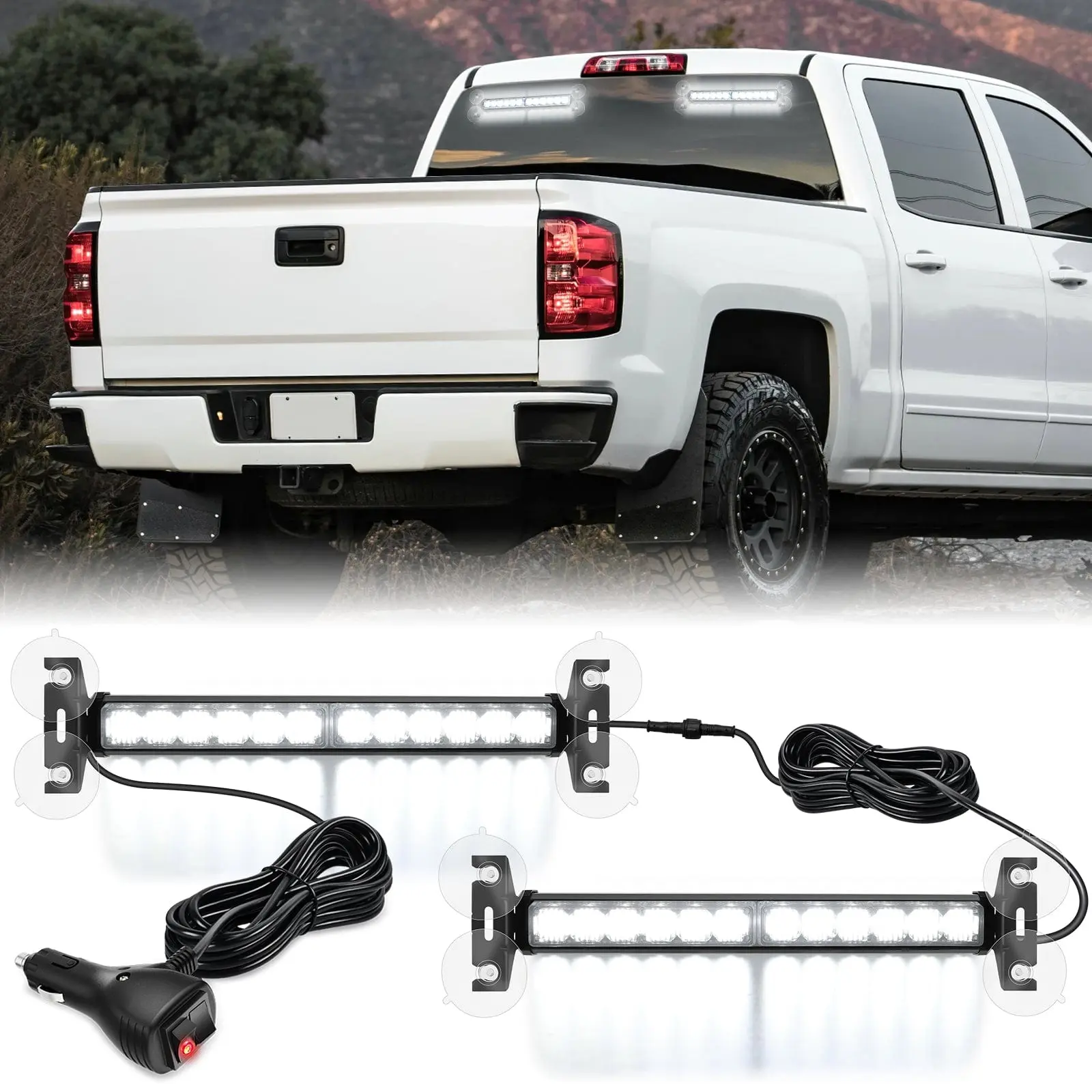 Nilight 24LED   Strobe Traffic   Light Bar 2 in 1 White Dash   Safety Flashing Lights Front/Rear Windshield Construction Lights for Trucks Cars Plow Police Firefighter Vehicles