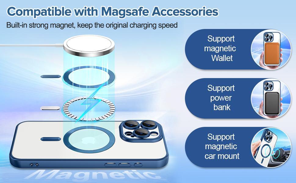 Luxury Magnetic Wireless Charge Plating Clear Phone Case for Iphone 17/16pro 15 14 PLUS 13 12 11 Pro Max Plus Ultra-Compatible with Magsafe, Thin Soft TPU Shockproof Transparent Phone Cases with Camera Lens Protector Film, for iPhone 17 Pro max