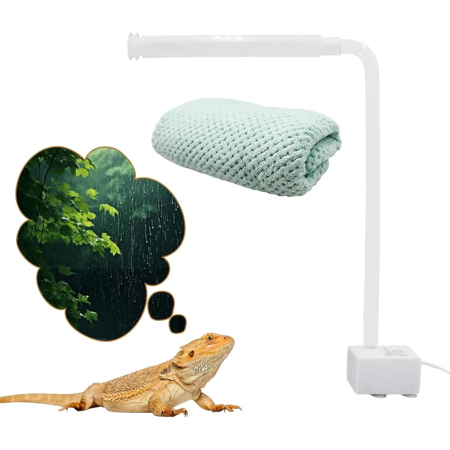 USB-Powered Reptile Shower Kit with Waterfall Fountain & Plush Towel - Bathing Essentials for Bearded Dragons, Frogs & Small Pets