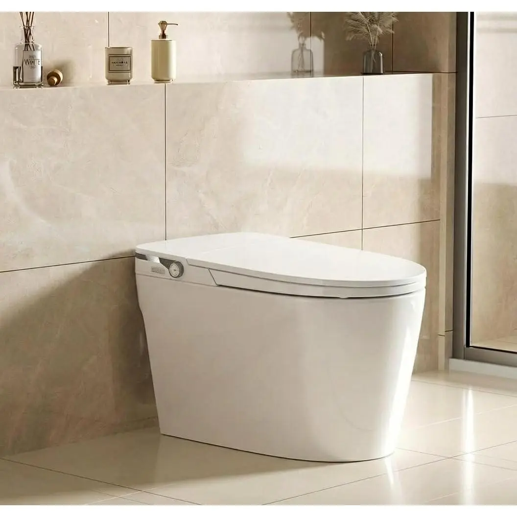Commercial Smart Bidet Toilet - ADA Height, Pump-Assisted Flush, Heated Elongated Seat, Quick Warm Wash, Air Dryer, Foot Sensor Flush, LED Lights, Temperature Display, Low Pressure Compatible, Water Saving Sensor-Based Automatic Bidet Toilet, Sensor-Based