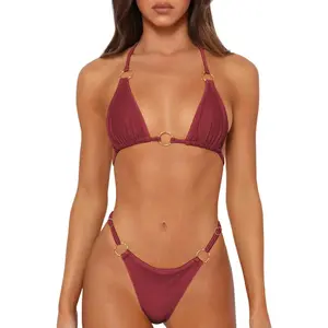 Sexy Bikinis for Women 2 Piece Bikini Spaghetti Strap Swimsuits Solid Color Bathing Swimwear Triangle Bathing Suit