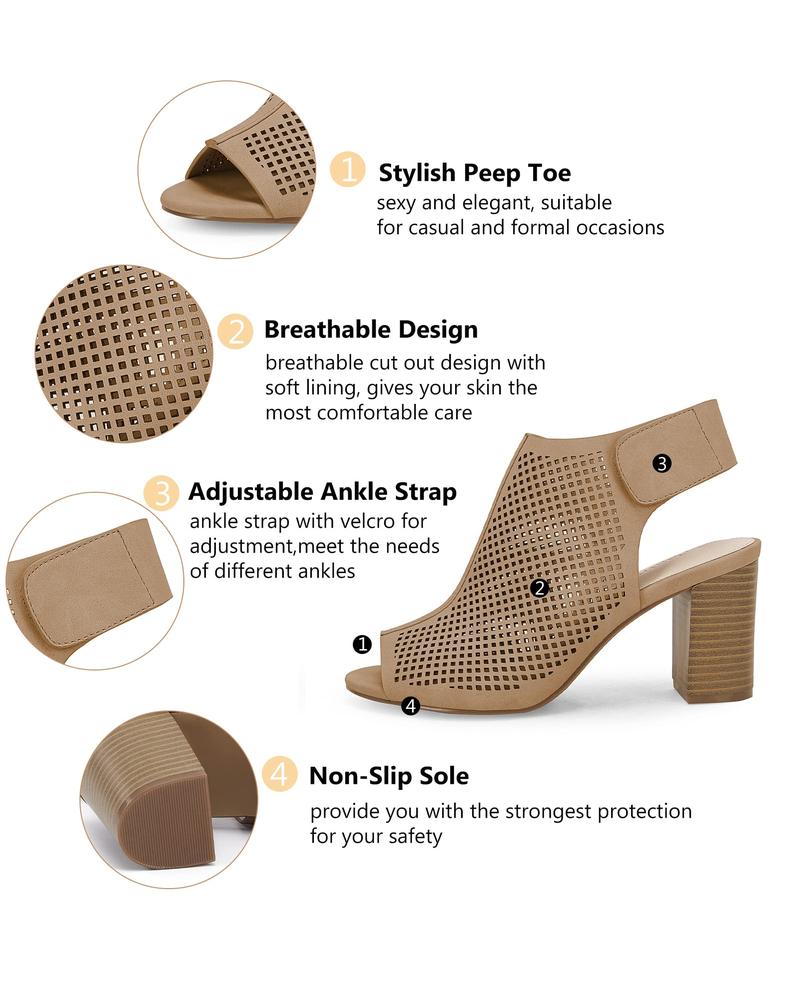 Fashare Heels for Women Open Toe Boots Cutout Ankle Strap High Heel Chunky Block Sandals