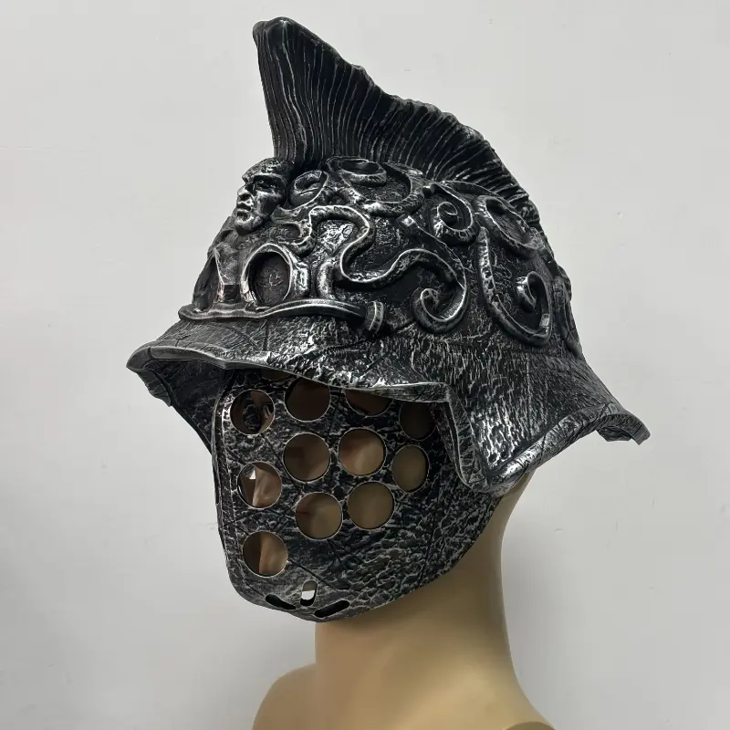 Silver Warrior Helmet, Cosplay Halloween Head Mask, Latex Mask Prop for Performance & Dress-up