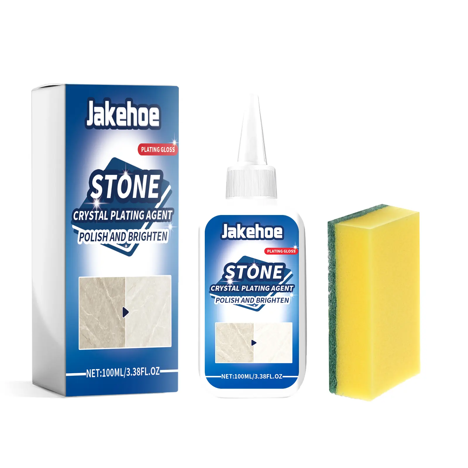 Jakehoe Stone Coating Agent - Pure Concentrated Household Cleaner with Isopropyl Alcohol & EDTA Salt for Home Users' Kitchen Tiles, Marble Surfaces, Glow Cure, Deep Cleaning, Surface Shine, Stain Removal (Includes Microfiber Cloth)