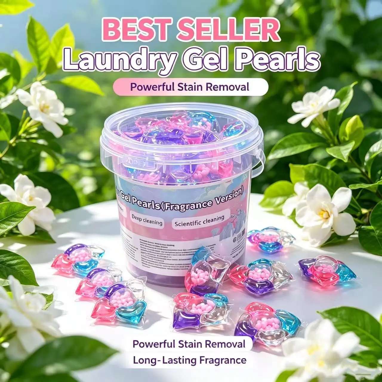 5-In-1 Scented Laundry Beads, Long Lasting Fragrance Laundry Gel Pearls, High Efficiency Cleaning Detergent Balls Pods, Household Washing Essentials