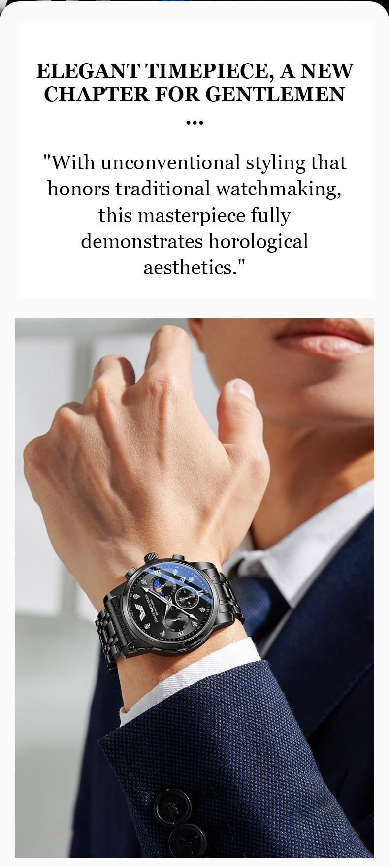 LOUIEJUELEN Elegance Men's Watch Swiss Precision 40mm Alloy Case Sapphire Crystal Stainless Steel Water-Resistant Shockproof Luminous Dial for Business Social Events