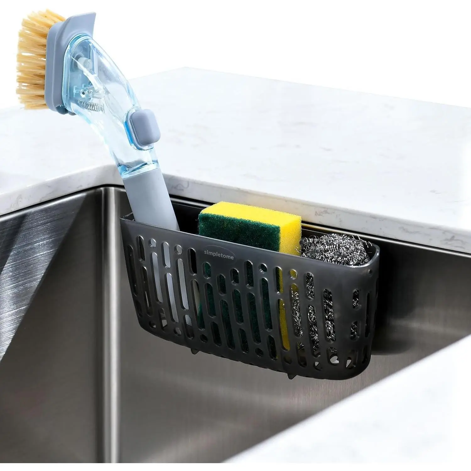 Sink Caddy Basket, Sinkware Organizer, 3X Strong Suction Cups Or Countertop (Translucent Grey) | Include 3 Suction Cups and 1 Adhesive Backing | Make Kitchen Sink Tidy | Kitchen Essentials | Can Be Placed Upright Counter