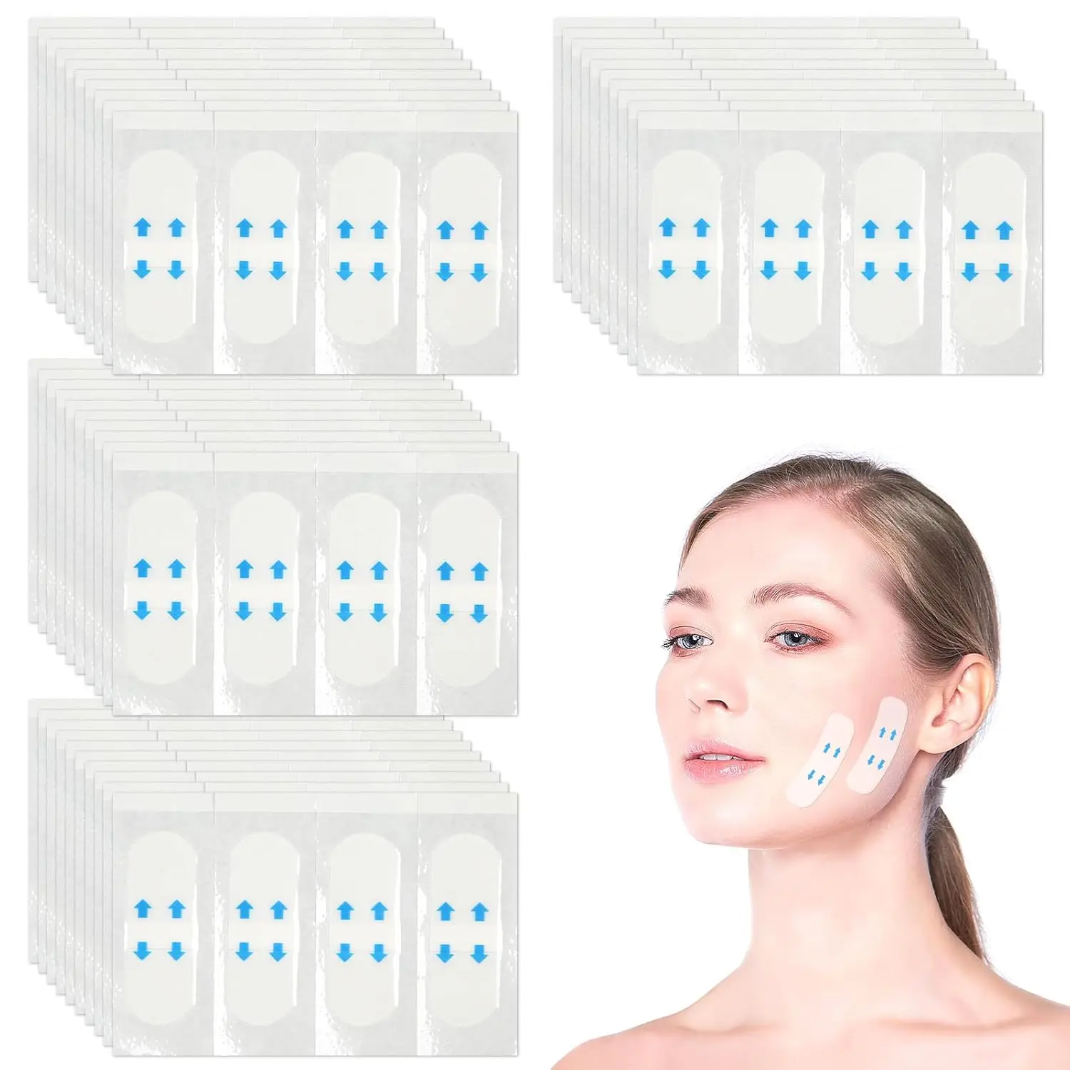 200pcs Face Bande Lifting Tape, Clear Facelift Strips Invisible Facial Lifter Lift Patch for Sagging Tightening Skin for Double Chin Jawline Eye Area & Neck Contouring Firming & Anti-Wrinkle