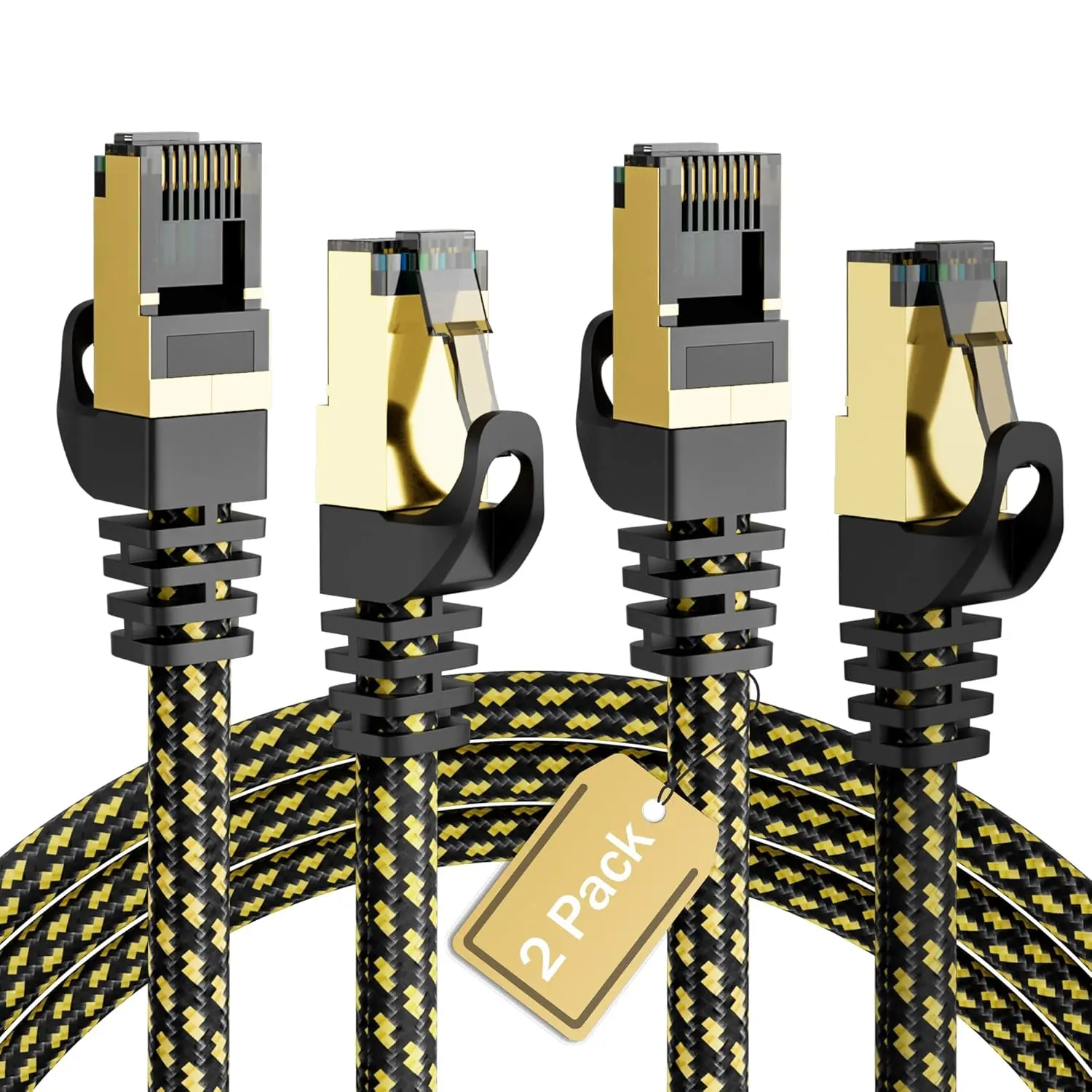 Cat6 Ethernet Cables 8 FT (2-Pack), Snagless CAT6A RJ45 10Gbps Ethernet Cable, FTP Shielded Ethernet Patch Cord, Cat6 Internet Network LAN Cable, OFC, Nylon Braided Cat 6 Cable, Gold-Plated Plug