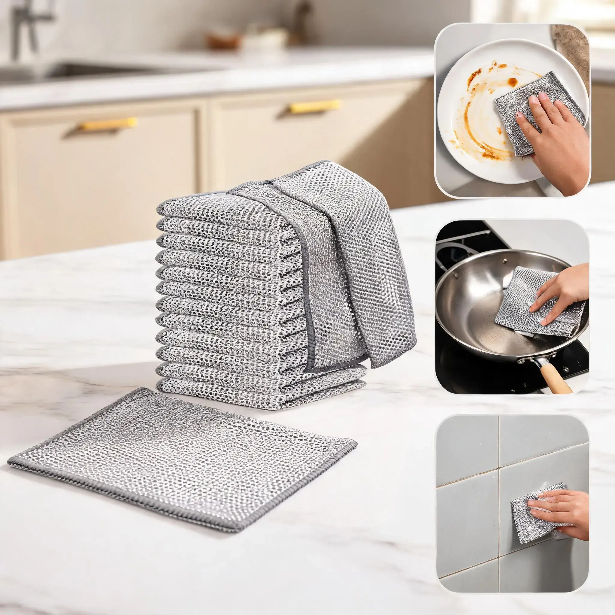 12 Pack Mesh Dishcloths, Multipurpose Kitchen Scrubbing Cloths for Dishes, Sinks, and Bathroom Cleaning, Cleaning Supplies, Home Cleaning Products #GLOBAL PICKS
