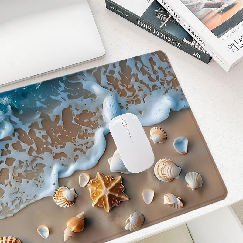 Shells & Waves Pattern Mouse Pad, Rectangle Gaming Mouse Pad, Non-Slip Rubber Base Stitched Edge Desk Pad for Desk Laptop Desktop