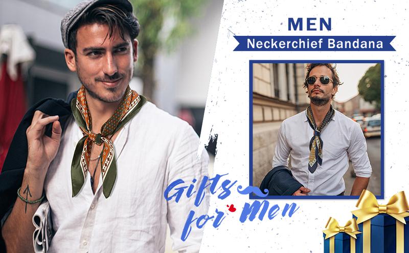 Vintage Silk Feel Square Scarf for Men Satin Bandana Tiny Pattern Print Neckerchief Geometry Head Scarf Fashion