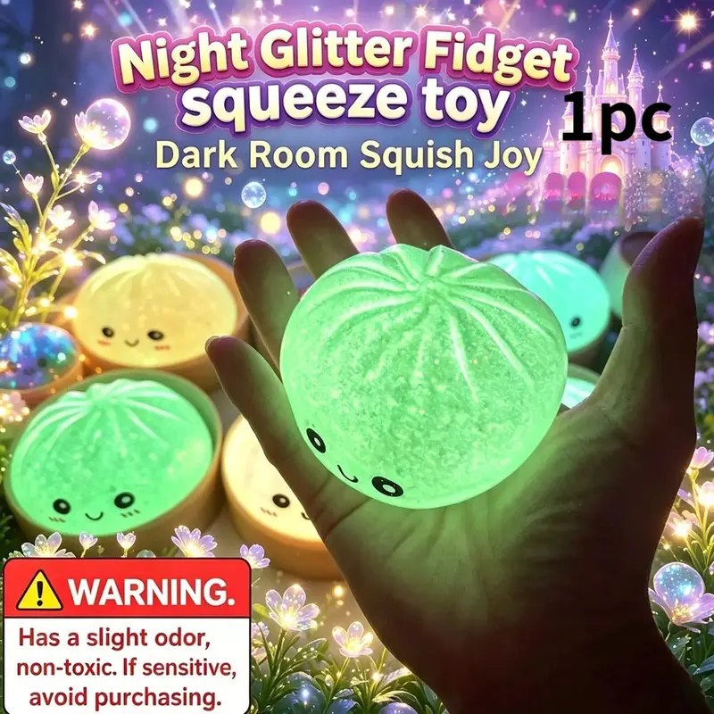 glow-in-the-dark steamed bun squishy toys with cartoon expressions, soft and slow-rebound, relieving anxiety, suitable for the office, home, parties and other occasions.