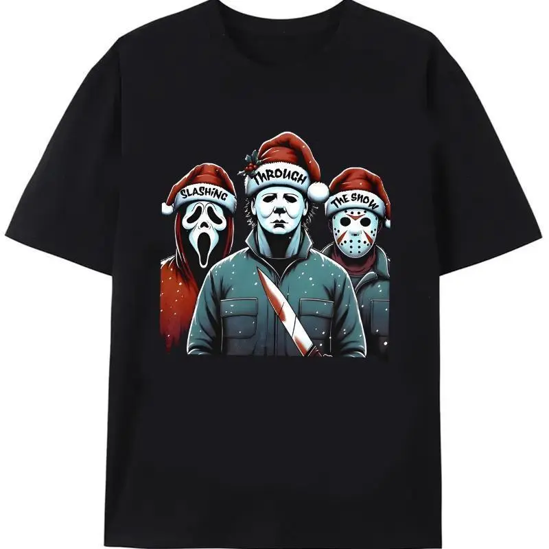 Christmas Carnival Graphic Printed Short Sleeves, Fun Christmas Miles Idol Shirt, Black Friday Carnival trendy streetwear skull tee
