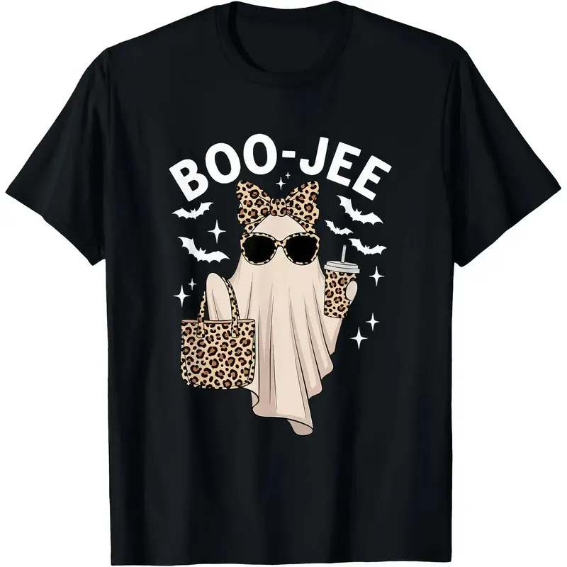 Printed 100% Cotton Unisex Comfort Colors Boo-Jee Ghost Unisex T-Shirt, Leopard Ghost Tee, Ghost Coffee Funny Fall Shirt, Girly Halloween Gift, Boojee Shirt