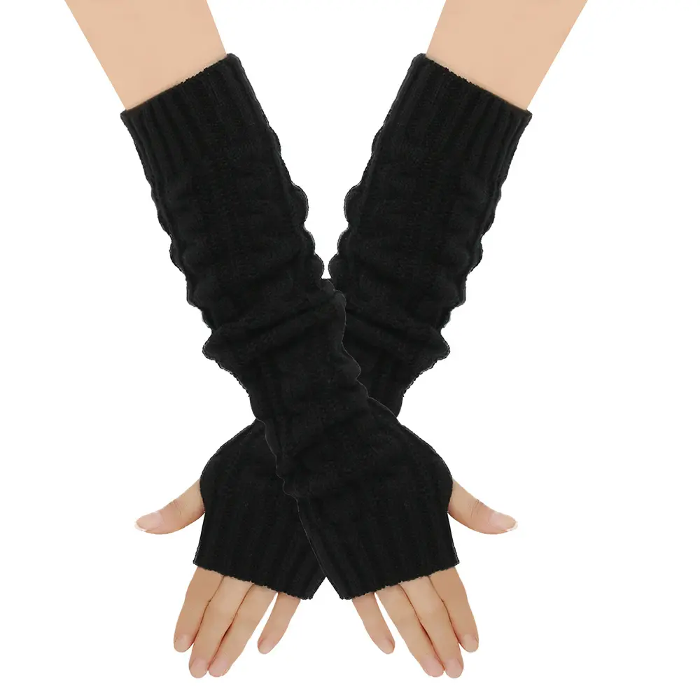 Women's Thermal Gloves, Elastic Knit Design, Long Solid Color Winter Outdoor Windproof Hand Warmers, Washable Fashion Accessory